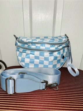 Lemon Drop Shop Mini Blue Checkered Crossbody Bum Bag